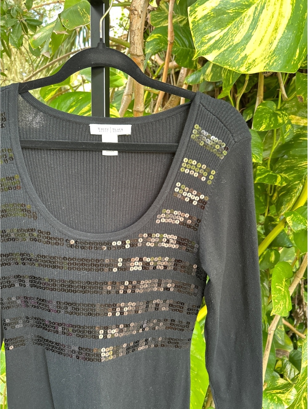 White House Black Market Black Sequin Long Sleeve Dress Size M